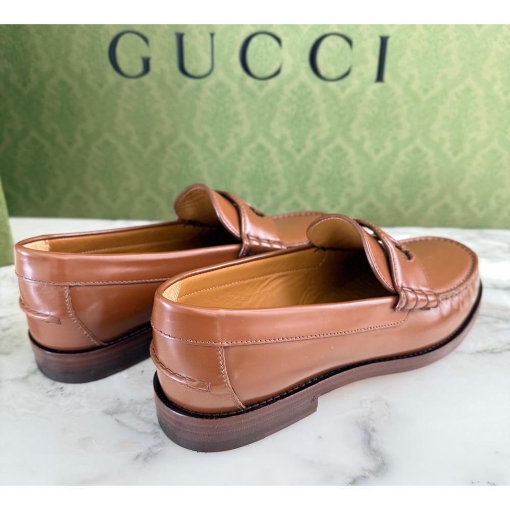 Gucci 738470 Mens Moccasin Leather Millennial Ribot GG Loafers Sz Gucci 6 - Picture 7 of 8